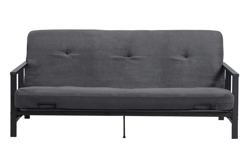 Futon Harlow Dorel Home de format lit double avec accoudoirs en métal avec matelas gris en microfibre de 6 po