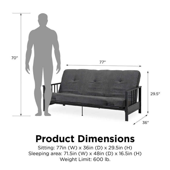 Futon Harlow Dorel Home de format lit double avec accoudoirs en métal avec matelas gris en microfibre de 6 po
