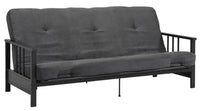 Futon Harlow Dorel Home de format lit double avec accoudoirs en métal avec matelas gris en microfibre de 6 po