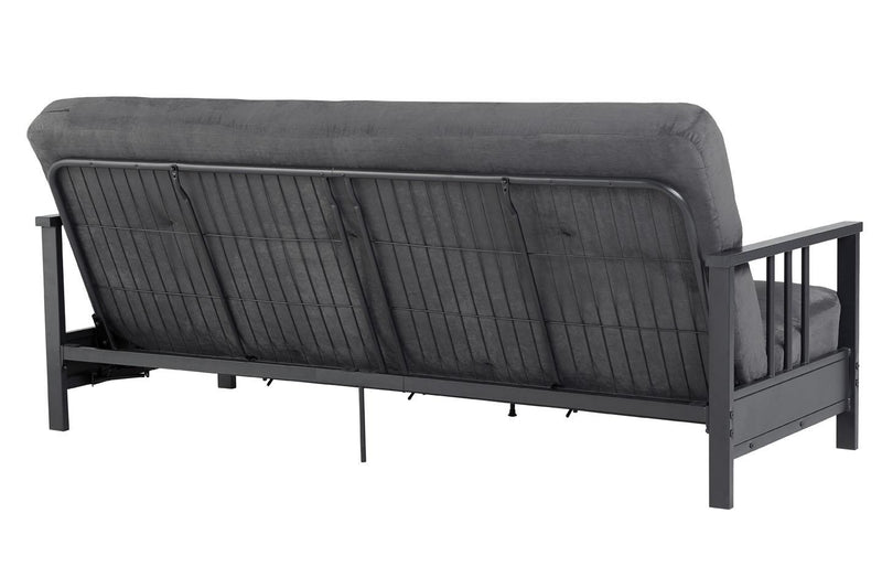 Futon Harlow Dorel Home de format lit double avec accoudoirs en métal avec matelas gris en microfibre de 6 po