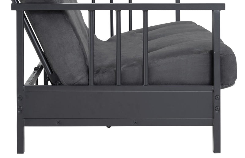 Futon Harlow Dorel Home de format lit double avec accoudoirs en métal avec matelas gris en microfibre de 6 po