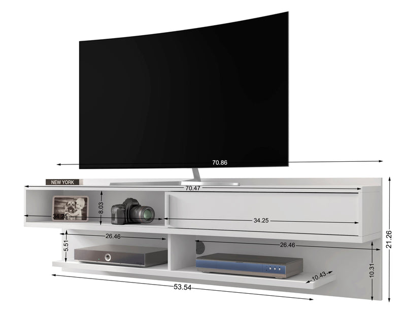 Meuble audio-vidéo flottant moderne Astor de Manhattan Comfort de 70,86 po avec tablettes multimédias - blanc