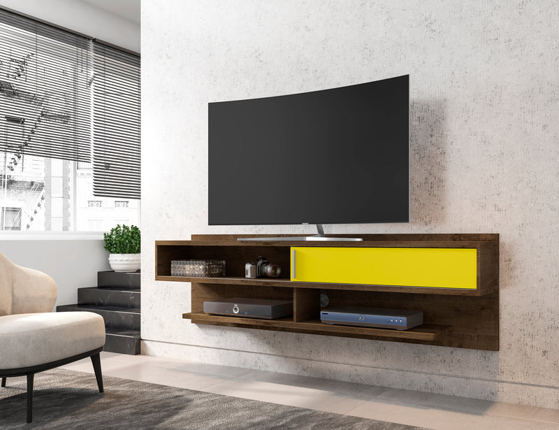 Meuble audio-vidéo flottant moderne Astor de Manhattan Comfort de 70,86 po avec tablettes multimédias - brun rustique