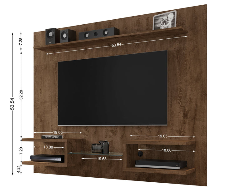 Meuble audio-vidéo mural flottant moderne Plaza de Manhattan Comfort de 64,25 po avec tablettes d’exposition - brun rustique