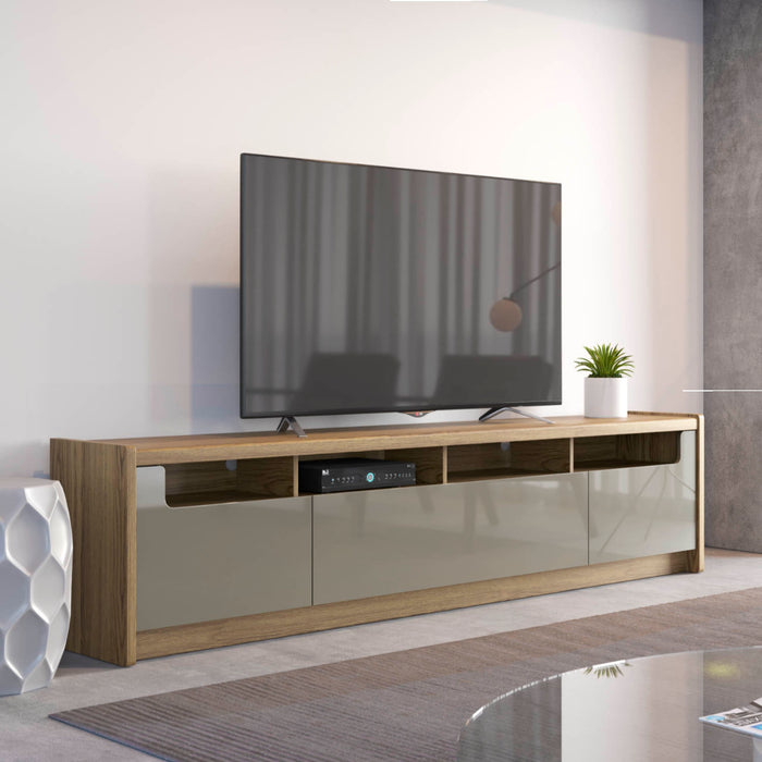 Meuble pour téléviseur Munoz de Manhattan Comfort de 87,12 po avec 3 compartiments et tablettes multimédias - gris lustré