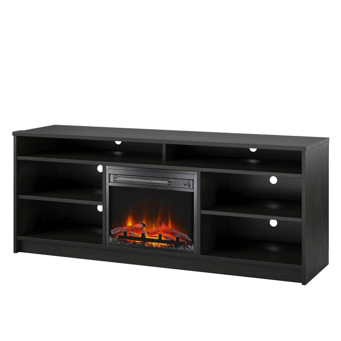 Meuble pour téléviseur Hendrix d’Ameriwood Home de 65 po avec foyer électrique et tablettes - chêne noir