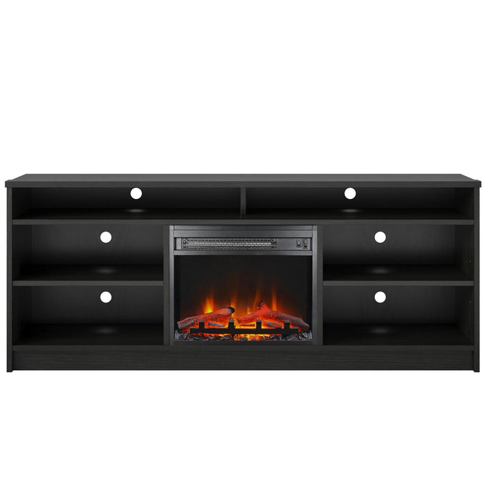 Meuble pour téléviseur Hendrix d’Ameriwood Home de 65 po avec foyer électrique et tablettes - chêne noir
