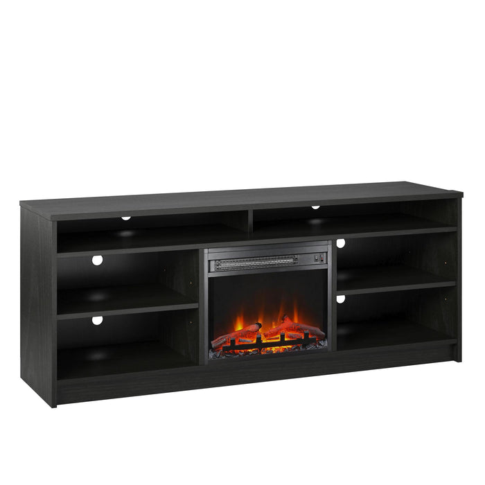 Meuble pour téléviseur Hendrix d’Ameriwood Home de 65 po avec foyer électrique et tablettes - chêne noir