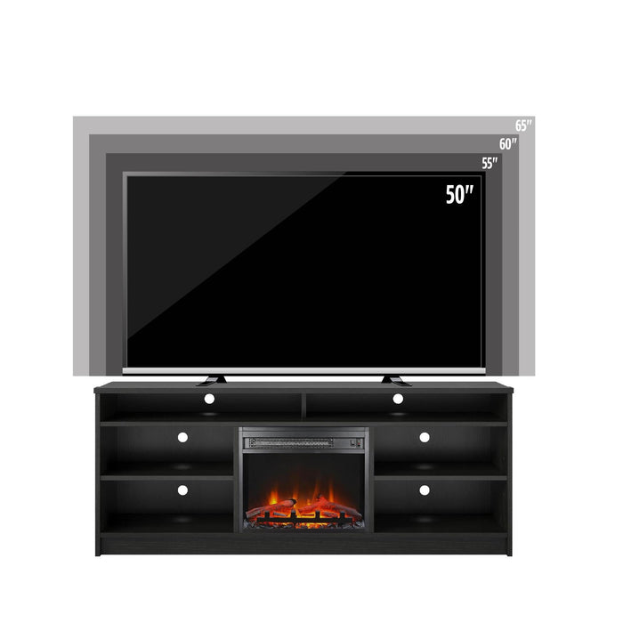 Meuble pour téléviseur Hendrix d’Ameriwood Home de 65 po avec foyer électrique et tablettes - chêne noir