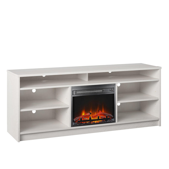 Meuble pour téléviseur Hendrix d’Ameriwood Home de 65 po avec foyer électrique et tablettes - chêne ivoire