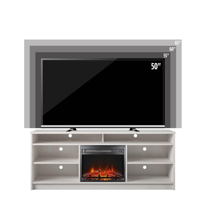 Meuble pour téléviseur Hendrix d’Ameriwood Home de 65 po avec foyer électrique et tablettes - chêne ivoire