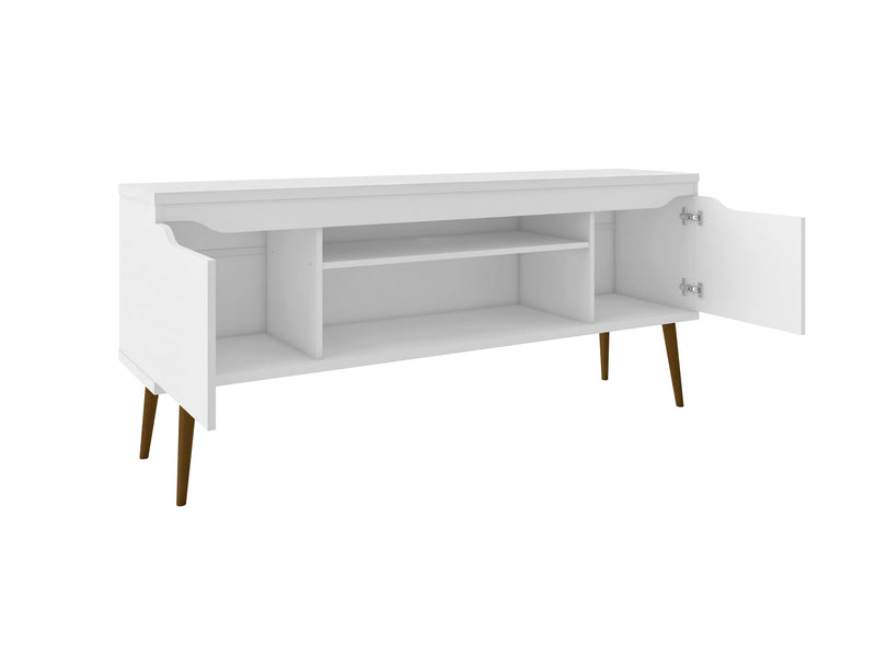 Meuble pour téléviseur Bradley de Manhattan Comfort de 62,99 po avec 2 tablettes multimédias et 2 tablettes de rangement - blanc et brun rustique