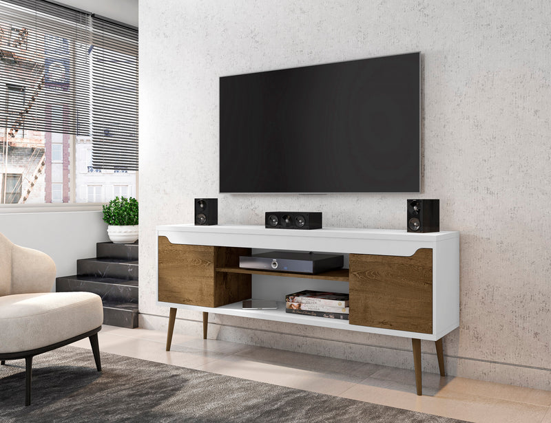 Meuble pour téléviseur Bradley de Manhattan Comfort de 62,99 po avec 2 tablettes multimédias et 2 tablettes de rangement - blanc
