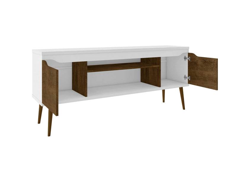 Meuble pour téléviseur Bradley de Manhattan Comfort de 62,99 po avec 2 tablettes multimédias et 2 tablettes de rangement - blanc