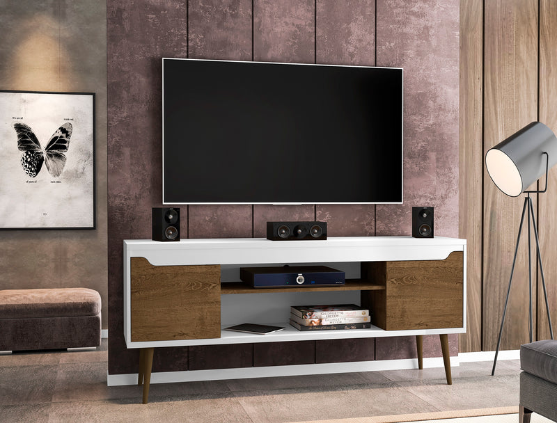 Meuble pour téléviseur Bradley de Manhattan Comfort de 62,99 po avec 2 tablettes multimédias et 2 tablettes de rangement - blanc