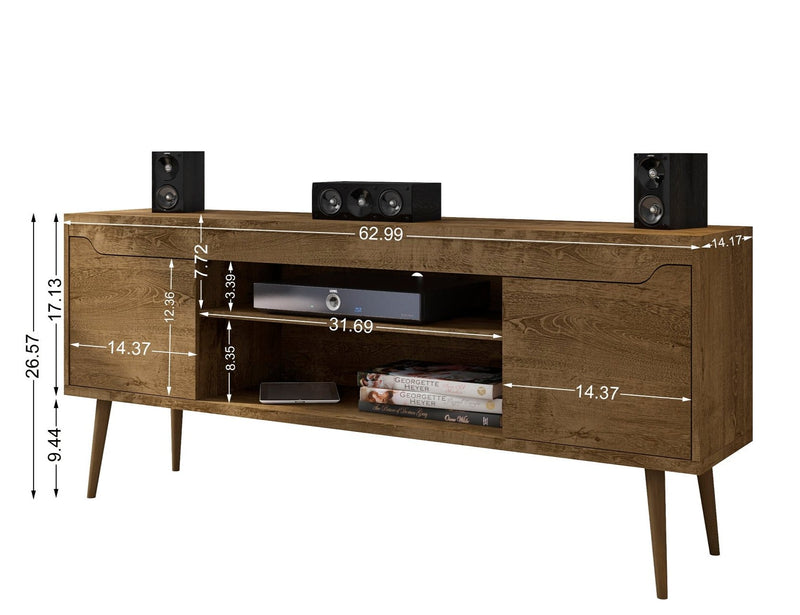 Meuble pour téléviseur Bradley de Manhattan Comfort de 62,99 po avec 2 tablettes multimédias et 2 tablettes de rangement - brun rustique et jaune