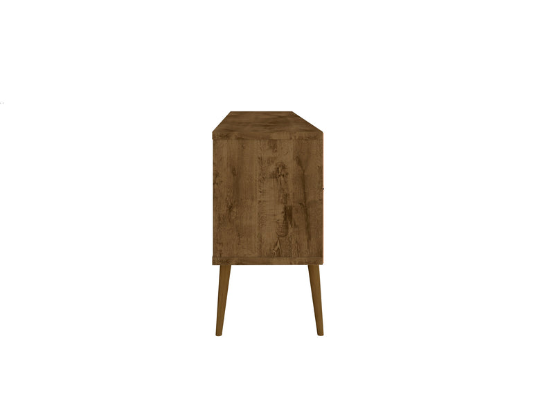 Meuble pour téléviseur Bradley de Manhattan Comfort de 62,99 po avec 2 tablettes multimédias et 2 tablettes de rangement - brun rustique et blanc
