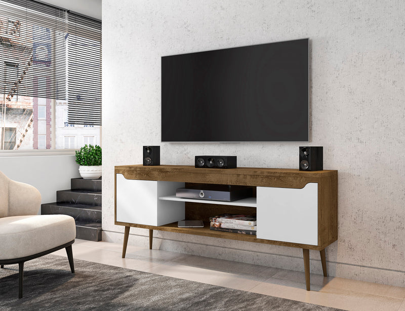 Meuble pour téléviseur Bradley de Manhattan Comfort de 62,99 po avec 2 tablettes multimédias et 2 tablettes de rangement - brun rustique
