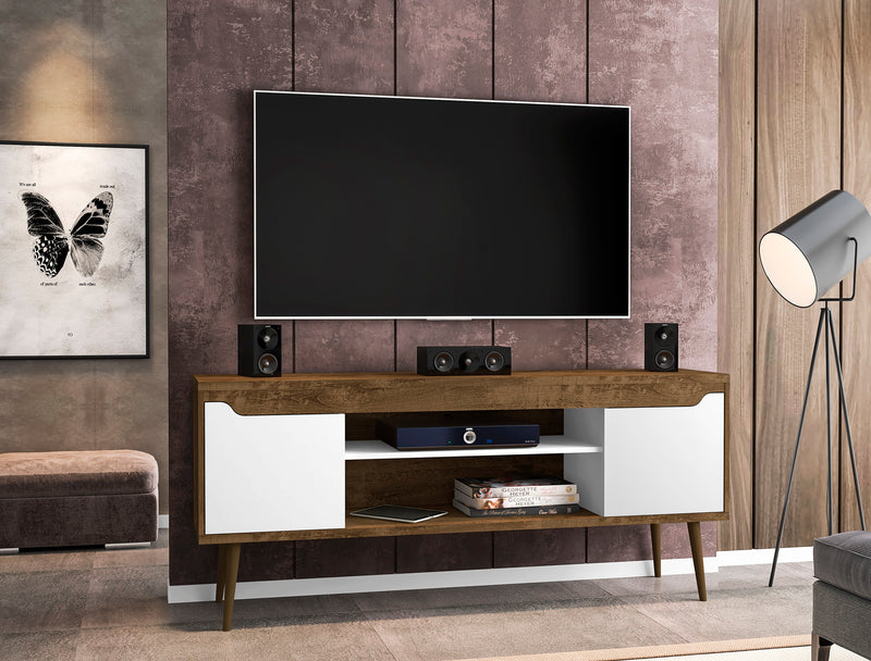 Meuble pour téléviseur Bradley de Manhattan Comfort de 62,99 po avec 2 tablettes multimédias et 2 tablettes de rangement - brun rustique