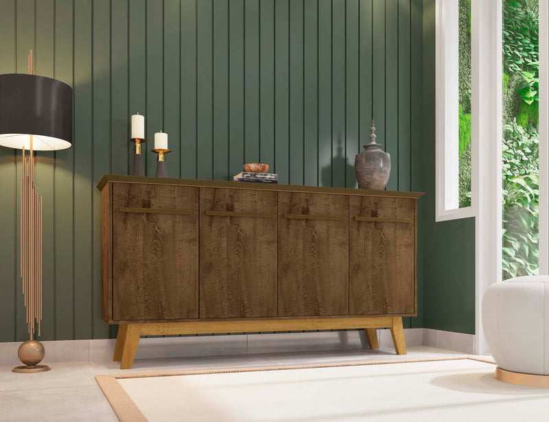 Desserte Yonkers de Manhattan Comfort de 62,99 po avec pattes en bois massif et 2 armoires - brun rustique