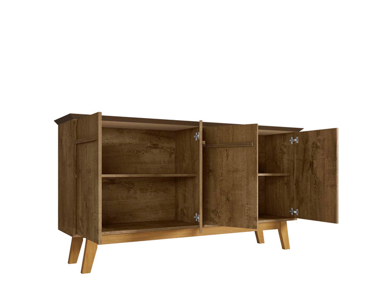Desserte Yonkers de Manhattan Comfort de 62,99 po avec pattes en bois massif et 2 armoires - brun rustique