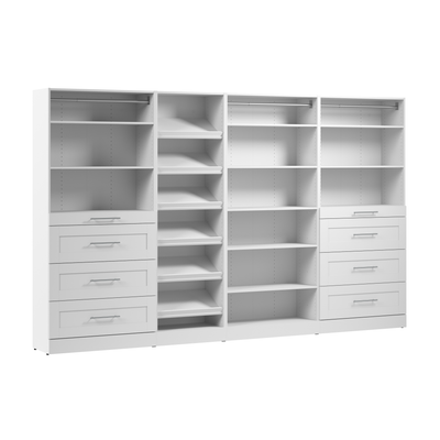 Bestar Florence 132" Modular Walk-In Closet System with Drawers and Shoe Shelves Shaker Style - White|Système de pièce-penderie modulaire Florence de Bestar de 132 po avec tiroirs et tablettes pour chaussures de style Shaker - blanc