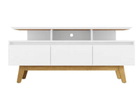 Meuble pour téléviseur Yonkers de Manhattan Comfort de 62,99 po avec pattes en bois massif et 6 compartiments de rangement multimédia - blanc