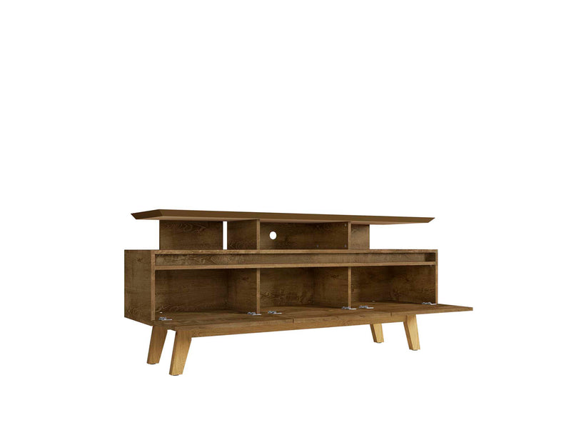 Meuble pour téléviseur Yonkers de Manhattan Comfort de 62,99 po avec pattes en bois massif et 6 compartiments de rangement multimédia - brun rustique