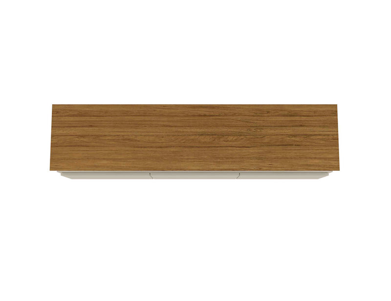 Meuble pour téléviseur Yonkers de Manhattan Comfort de 70,86 po avec pattes en bois massif et 6 compartiments de rangement multimédia - blanc cassé et cannelle