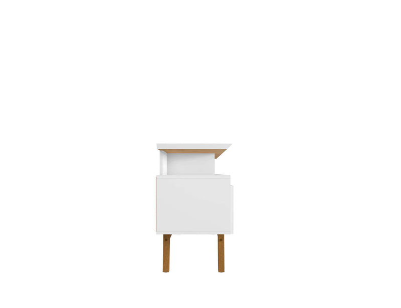 Meuble pour téléviseur Yonkers de Manhattan Comfort de 70,86 po avec pattes en bois massif et 6 compartiments de rangement multimédia - blanc