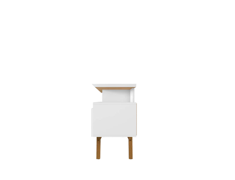 Meuble pour téléviseur Yonkers de Manhattan Comfort de 70,86 po avec pattes en bois massif et 6 compartiments de rangement multimédia - blanc