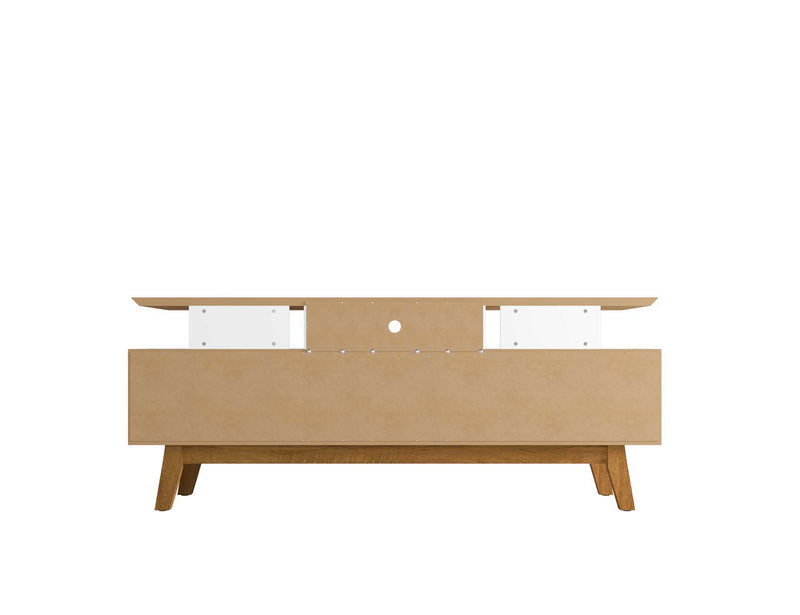 Meuble pour téléviseur Yonkers de Manhattan Comfort de 70,86 po avec pattes en bois massif et 6 compartiments de rangement multimédia - blanc