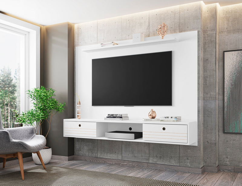 Meuble audio-vidéo mural flottant Liberty de Manhattan Comfort de 70,86 po avec tablette en hauteur - blanc