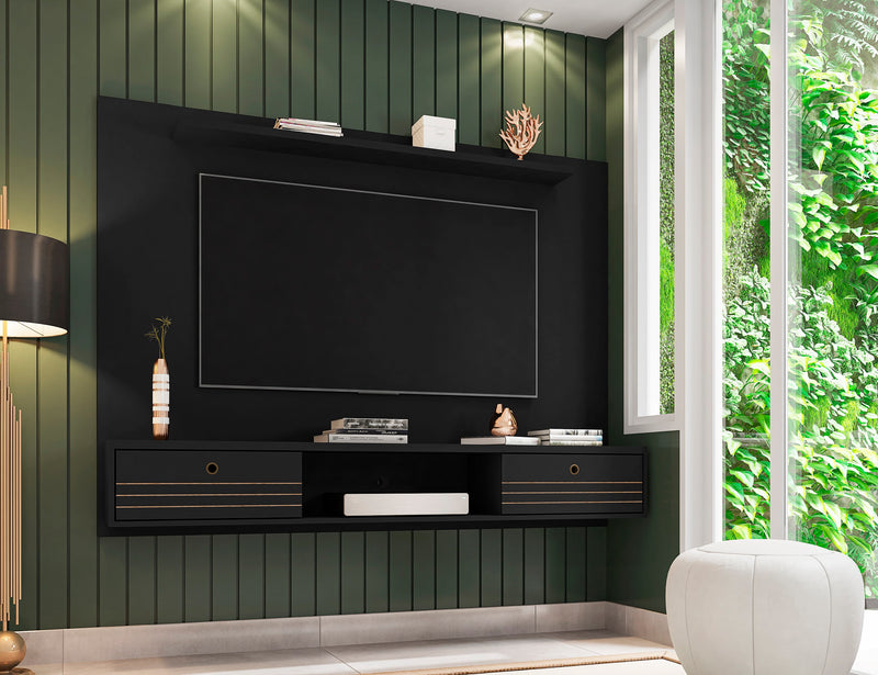 Meuble audio-vidéo mural flottant Liberty de Manhattan Comfort de 70,86 po avec tablette en hauteur - noir