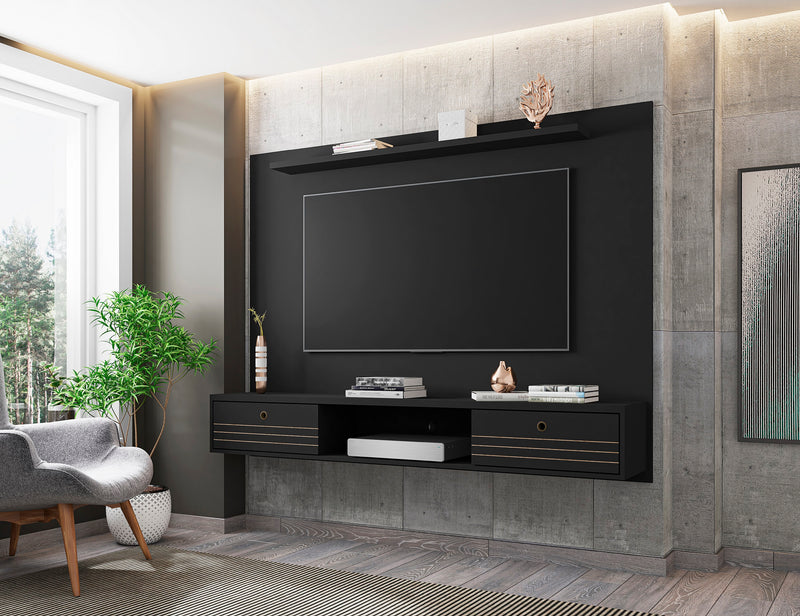 Meuble audio-vidéo mural flottant Liberty de Manhattan Comfort de 70,86 po avec tablette en hauteur - noir