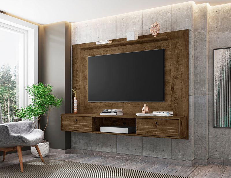 Meuble audio-vidéo mural flottant Liberty de Manhattan Comfort de 70,86 po avec tablette en hauteur - brun rustique