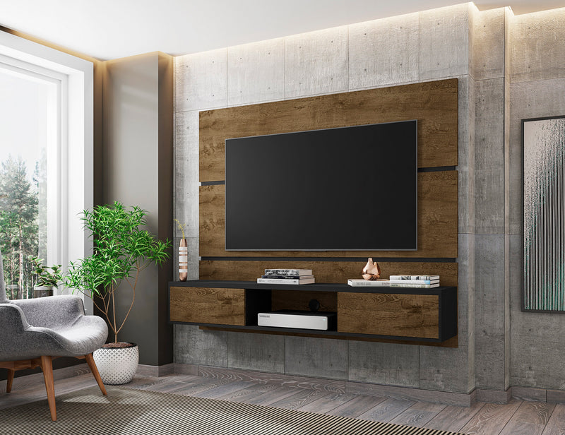 Meuble audio-vidéo mural flottant Vernon de Manhattan Comfort de 62,99 po - brun rustique et noir