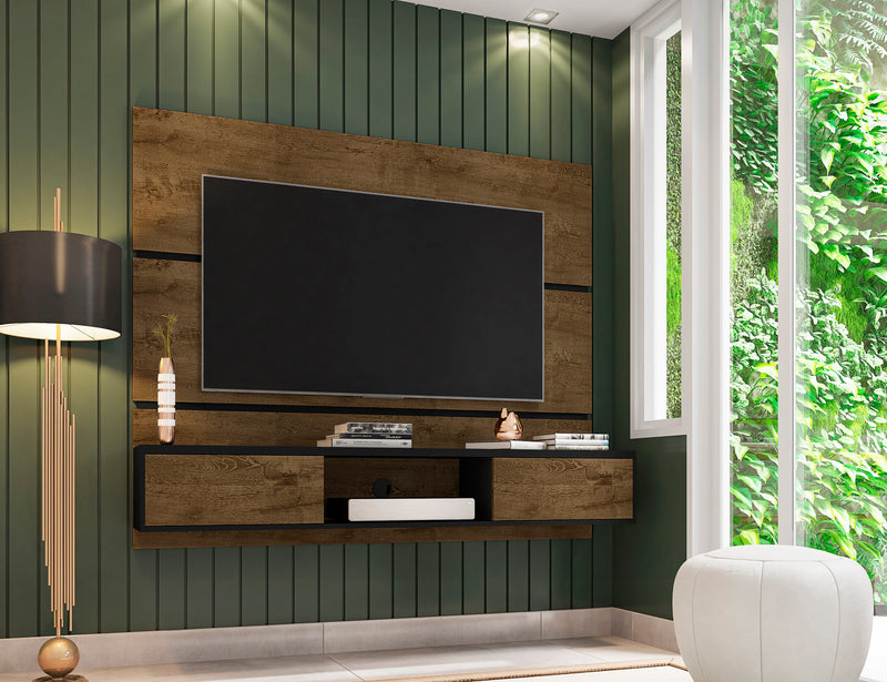Meuble audio-vidéo mural flottant Vernon de Manhattan Comfort de 62,99 po - brun rustique et noir