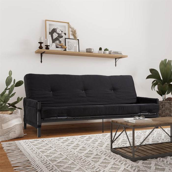 Futon Fairview de DHP avec rangement et matelas de 6 po - noir