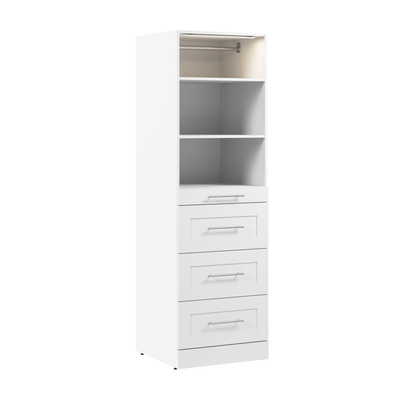 Bestar Florence 25" Modular Reach-In/Walk-In Closet System Tower with LED Light, Shelves and 4 Drawe|Système de tour garde-robe et pièce-penderie modulaire Florence de Bestar de 25 po avec éclairage à