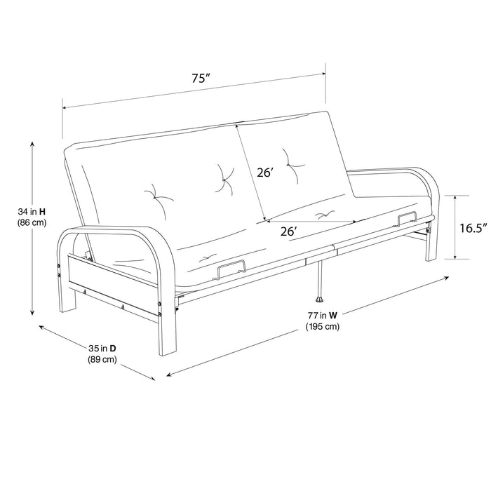Armature de futon Cleo Dorel Home de format lit double avec accoudoirs en métal noir et matelas à rembourrage en polyester à haute densité thermolié de 6 po - vert