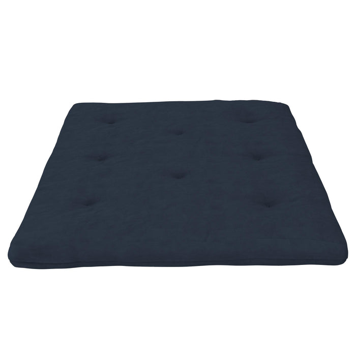 Futon Harlow Dorel Home de format lit double avec accoudoirs en métal et matelas de futon à rembourrage en polyester à haute densité thermolié de 6 po - bleu