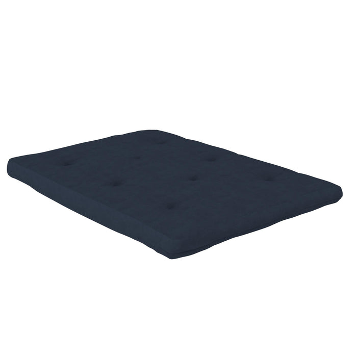 Futon Harlow Dorel Home de format lit double avec accoudoirs en métal et matelas de futon à rembourrage en polyester à haute densité thermolié de 6 po - bleu