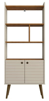 Bibliothèque Bogart de Manhattan Comfort de 62,6 po de style moderne du milieu du 20e siècle - blanc cassé et naturelle