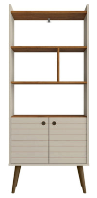 Bibliothèque Bogart de Manhattan Comfort de 62,6 po de style moderne du milieu du 20e siècle - blanc cassé et naturelle