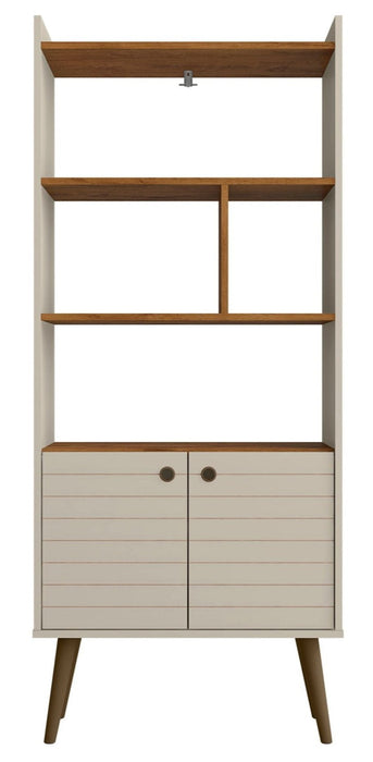 Bibliothèque Bogart de Manhattan Comfort de 62,6 po de style moderne du milieu du 20e siècle - blanc cassé et naturelle