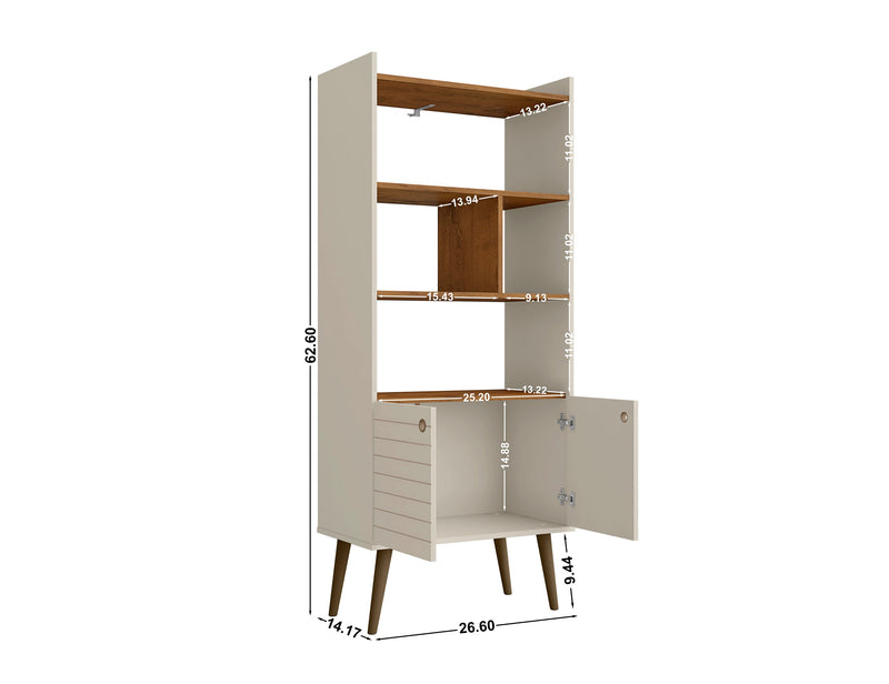 Bibliothèque Bogart de Manhattan Comfort de 62,6 po de style moderne du milieu du 20e siècle - blanc cassé et naturelle