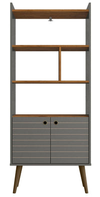 Bibliothèque Bogart de Manhattan Comfort de 62,6 po de style moderne du milieu du 20e siècle - grise et naturelle