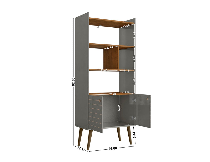 Bibliothèque Bogart de Manhattan Comfort de 62,6 po de style moderne du milieu du 20e siècle - grise et naturelle