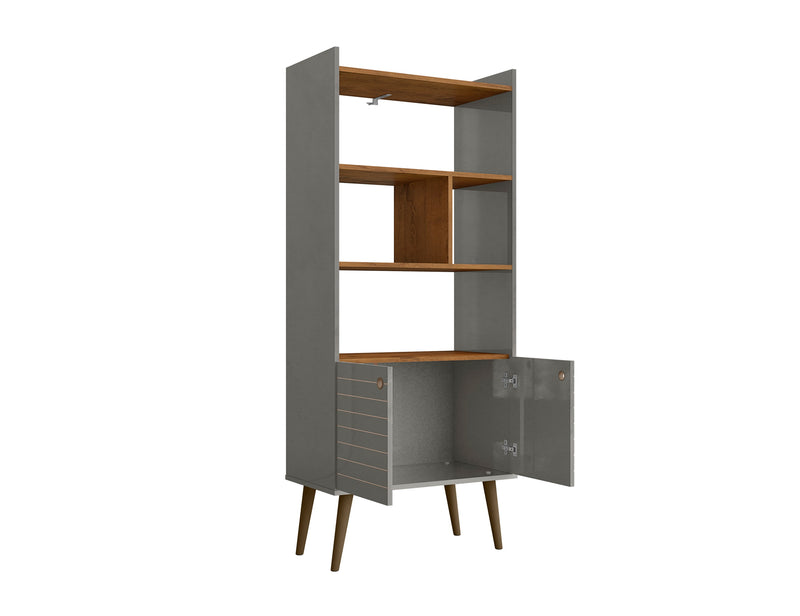 Bibliothèque Bogart de Manhattan Comfort de 62,6 po de style moderne du milieu du 20e siècle - grise et naturelle